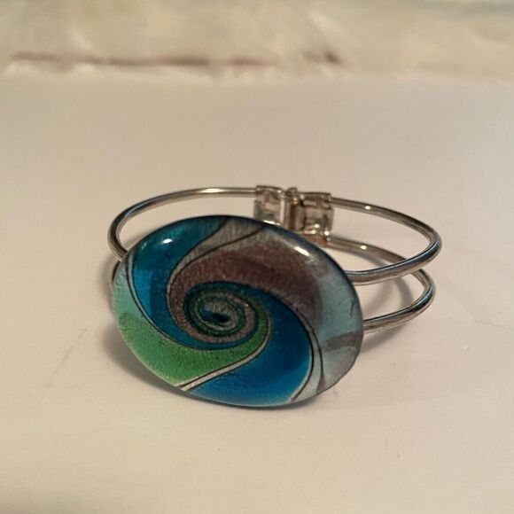 Dichroic Glass Bracelet Silvertone Hinge - Picture 4 of 6